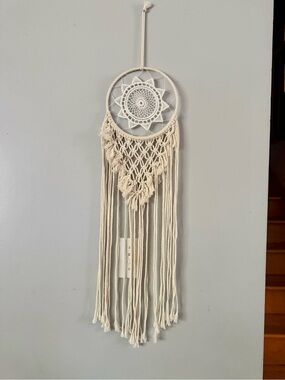 💥Boho Macrame Dream Catcher Wall Hanging – Off-White Cotton Woven Mandala Art